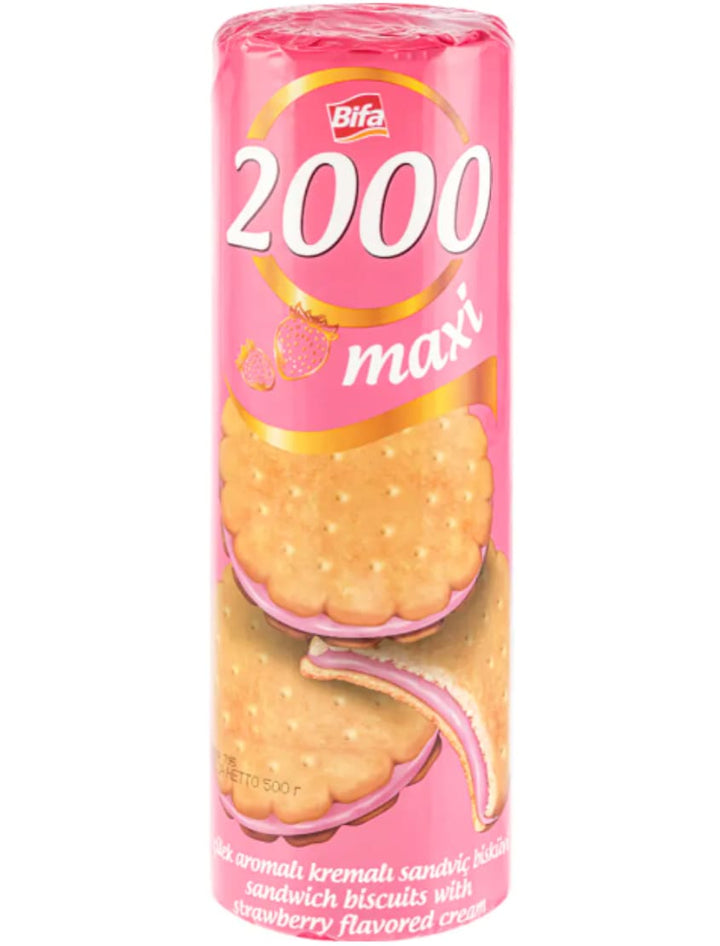 10033 Bifa 2000 Sandwich Biscuit with Strawberry Cream 12x500g - 20