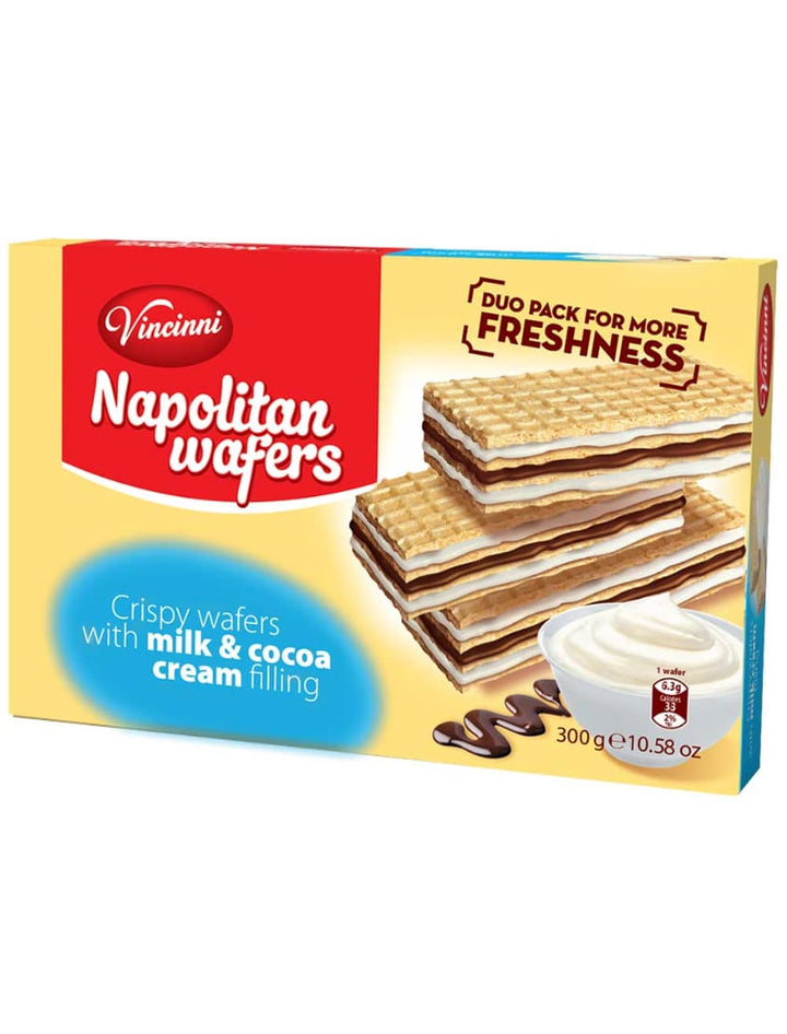 15006 Vincinni Napolitan Wafers Milk&Cocoa Box 20x300g - 20