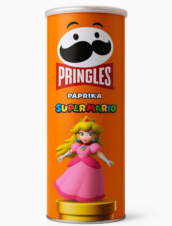 Pringles canister featuring Super Mario character on a white background