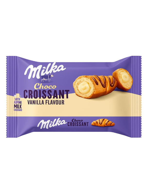 Milka Choco Croissant vanilla flavor chocolate bar packaging on a white background